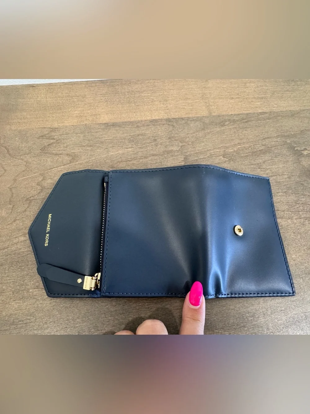 Michael Kors Navy Leather Small Wallet with Gold Logo